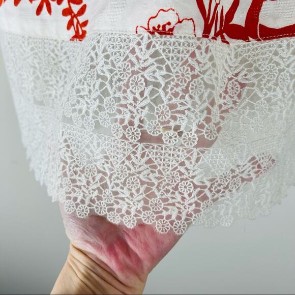 Ann Taylor white orange floral tropical Hawaiian boho lace midi skirt 2P - Picture 4 of 7